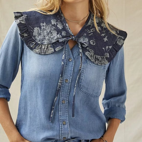 NWT Anthropologie Ruffled Chambray Collar